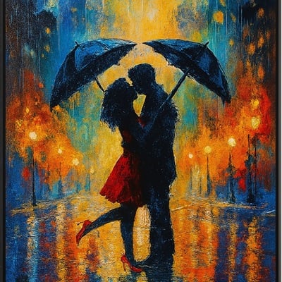 Romantic kiss in the rain