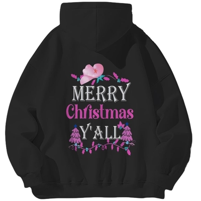 Merry christmas y'all hoodie - southern christmas hoodie - cowgirl holiday sweatshirt - pink cowboy hat festive pullover 