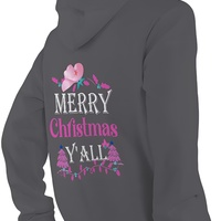 Merry Christmas Y'all Hoodie - Southern Christmas Hoodie - Cowgirl Holiday Sweatshirt - Pink Cowboy Hat Festive Pullover  - Thumbnail 1