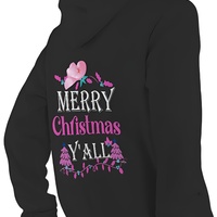 Merry Christmas Y'all Hoodie - Southern Christmas Hoodie - Cowgirl Holiday Sweatshirt - Pink Cowboy Hat Festive Pullover  - Thumbnail 2
