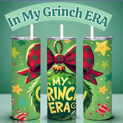 In my grinch era tumbler - funny christmas 20oz skinny tumbler with lid and straw - grinch inspired holiday cup
