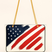 Crafted Leather Classic and Luxury Design American Flag Handbag, Patriotic USA Red White Blue Abstract Print Canvas  - Thumbnail 1