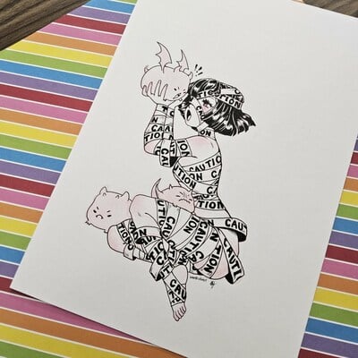  7 x 10 inch caution mummy original pencil and ink piece 