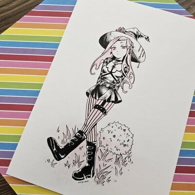 7 x 10 inch Goth Witch original pencil and ink piece 