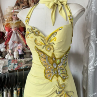 Beautiful Halter Yellow Open Back Long Prom Dress With Beading - Thumbnail 1
