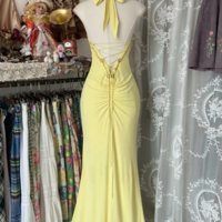 Beautiful Halter Yellow Open Back Long Prom Dress With Beading - Thumbnail 2