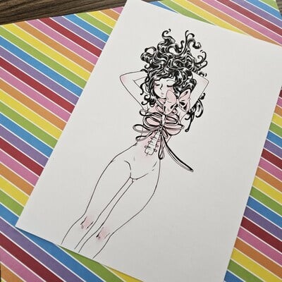 7 x 10 inch Ribbon Ribs original pencil and ink piece 