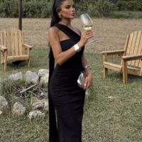 Scarf Maxi Dress - Black - Thumbnail 1