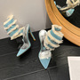 Sexy Roman Denim Snake - Shaped Spring Pointed Toe High Heel Sandals-2