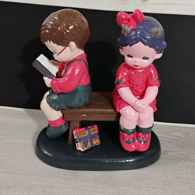 Spooky repainted figurine- demon girl & boy