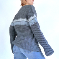 STRIPE CONTRAST COLOR PRINT SWEATER  - Thumbnail 2