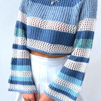 BLUE COLOR BLOCK CROPPED SWEATER  - Thumbnail 1