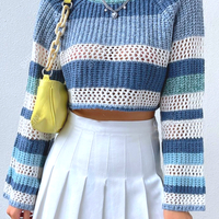 BLUE COLOR BLOCK CROPPED SWEATER  - Thumbnail 2