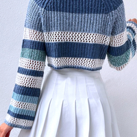 BLUE COLOR BLOCK CROPPED SWEATER  - Thumbnail 4
