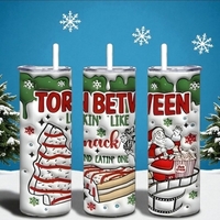 Torn Between Lookin' Like a Snack and Eating One Tumbler - Funny Christmas 20oz Skinny Tumbler - Thumbnail 1