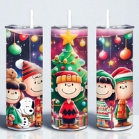 Charlie Brown Christmas Tumbler - Peanuts Gang Holiday 20oz Skinny Tumbler with Lid and Straw - Thumbnail 1