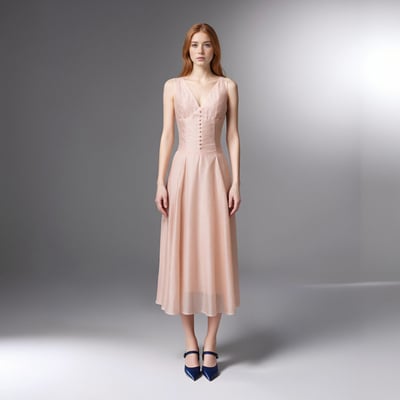 Sweet pink one-row button sexy v-neck waist camisole dress - Thumbnail 1