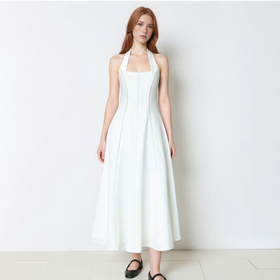 Retro elegant sexy halter back midi dress