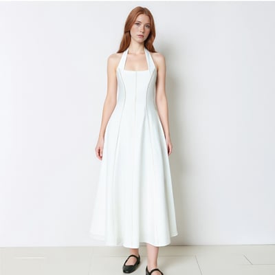 Retro Elegant Sexy Halter Back Midi Dress