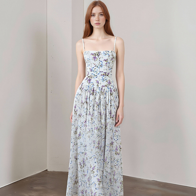 Gentle holiday style floral waist-length tube top dress