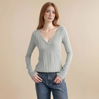 Retro-style sexy v-neck sweet and casual knit top