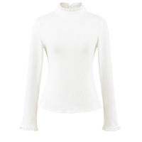 Lace-trimmed round neck long-sleeved slim-fit base layer T-shirt - Thumbnail 1