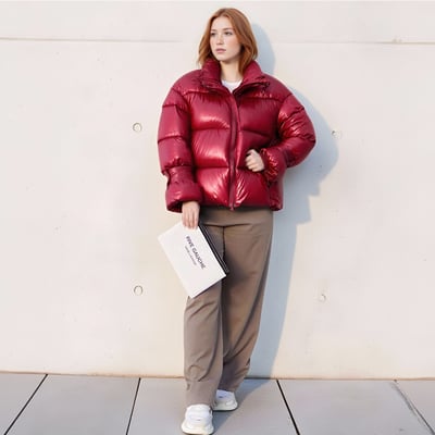 Autumn/winter warm stand collar double zipper snap button long sleeve puffer jacket cotton coat