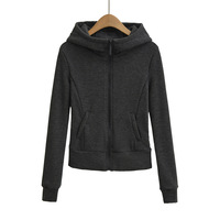 Autumn and winter warm fleece-lined patchwork zip-up long-sleeved coat with hood - Thumbnail 1