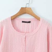 Gentle and feminine round neck single-breasted long-sleeved knit sweater - Thumbnail 3