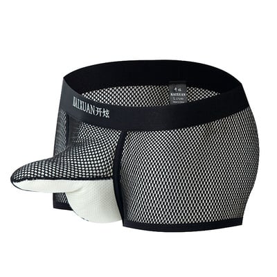 Black men's sexy underwear lingerie mesh holes jj separator youth physiological boxer briefs kx015pj - Thumbnail 1