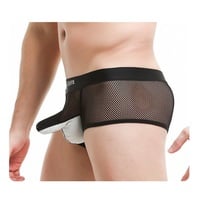 Black Men's Sexy Underwear lingerie mesh holes JJ separator youth Physiological boxer briefs KX015PJ - Thumbnail 1