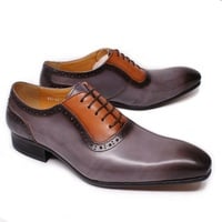 Men's Oxford shoes business casual office wedding handmade cowhide shoes - Thumbnail 1