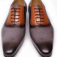 Men's Oxford shoes business casual office wedding handmade cowhide shoes - Thumbnail 4