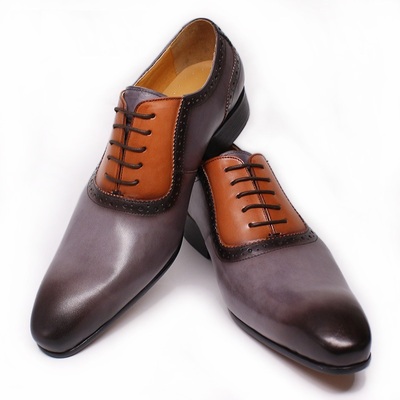Men's oxford shoes business casual office wedding handmade cowhide shoes - Thumbnail 1