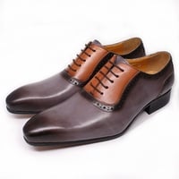 Men's Oxford shoes business casual office wedding handmade cowhide shoes - Thumbnail 3