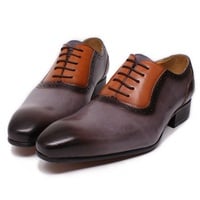 Men's Oxford shoes business casual office wedding handmade cowhide shoes - Thumbnail 5