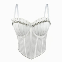 Rhinestone pleated high-end design camisole - Thumbnail 6