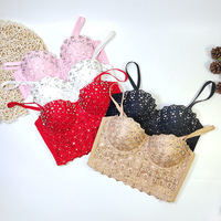 Lace Camisole Hot Girl Rhinestone Beaded Top - Thumbnail 1