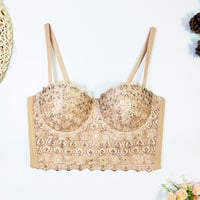 Lace Camisole Hot Girl Rhinestone Beaded Top - Thumbnail 2