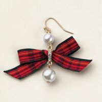 Plaid & Pearly Festive Bow Necklace and Earring Set - Thumbnail 2