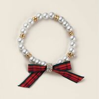 Plaid & Pearly Festive Bow Bracelet - Thumbnail 1