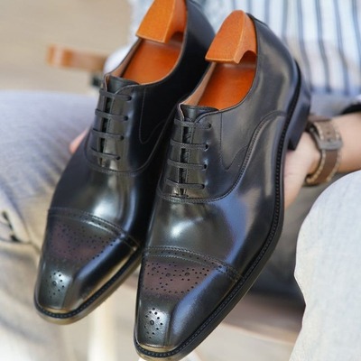 Premium edition all our year usage oxfords black dress shoes for men's - Thumbnail 1