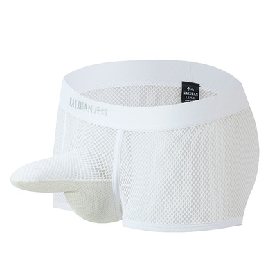 White Men's Sexy Underwear lingerie mesh holes JJ separator youth Physiological boxer briefs KX015PJ