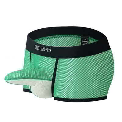 Green men's sexy underwear lingerie mesh holes jj separator youth physiological boxer briefs kx015pj - Thumbnail 1