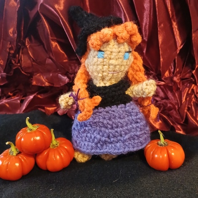 Crochet witch doll and cauldron
