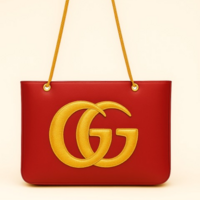 Crafted Leather Classic Designer Oxblood with ''GG'' Golden Buckle Women Shopping Bag - Thumbnail 8