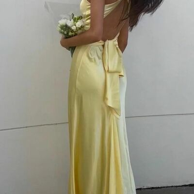 Sr500,pastel yellow mermaid prom dresses cross back evening party dress - Thumbnail 1