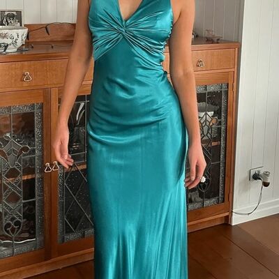 Sr501,peacock blue cross back satin prom dresses sexy party dress - Thumbnail 1