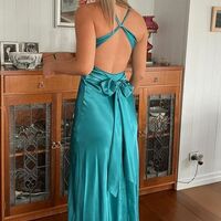 SR501,Peacock Blue Cross Back Satin Prom Dresses Sexy Party Dress - Thumbnail 1