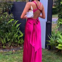 SR502,Hot Pink Mermaid Sexy Prom Dresses Satin Criss Cross Back Dresses For Party - Thumbnail 1